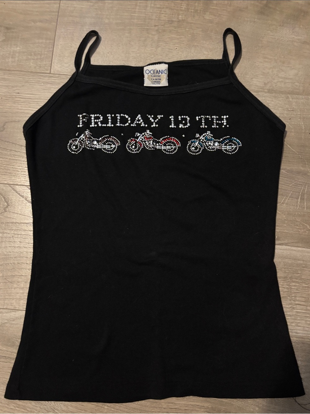 Black Rhinestone Motorcycle Tank Top
